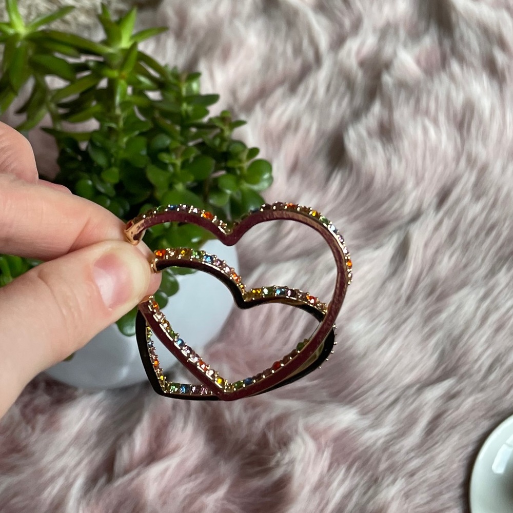 Multicolor Rhinestone Heart Statement Earrings - Picture 15 of 16